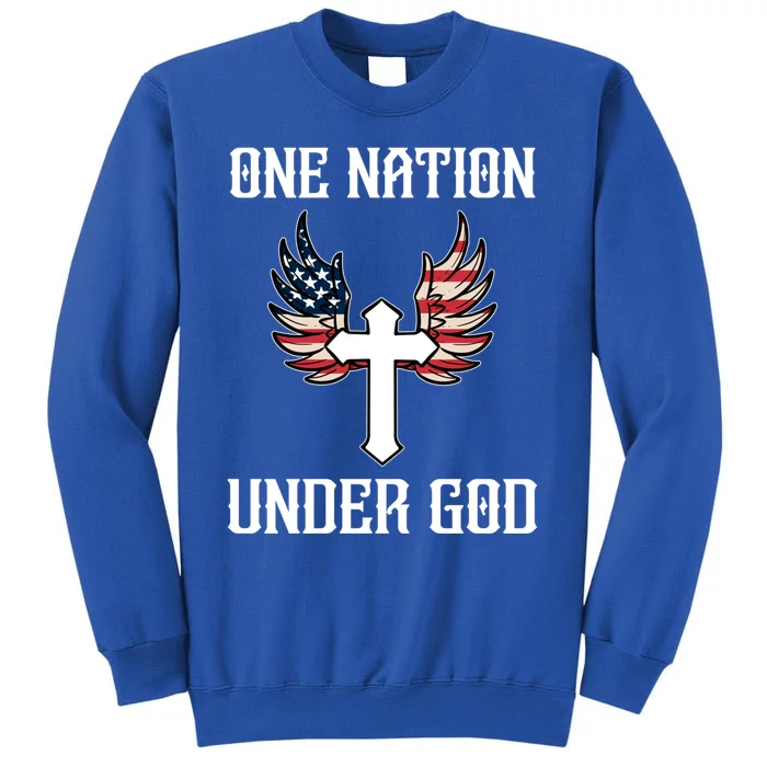 One Nation Under God American Flag Christian Cross Patriotic Gift Tall Sweatshirt