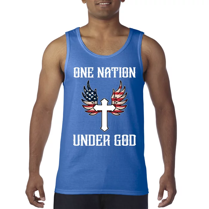 One Nation Under God American Flag Christian Cross Patriotic Gift Tank Top