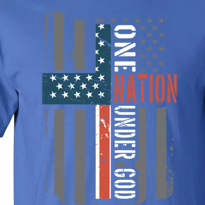 One Nation Under God American Flag Jesus Cross Faith Gift Tall T-Shirt