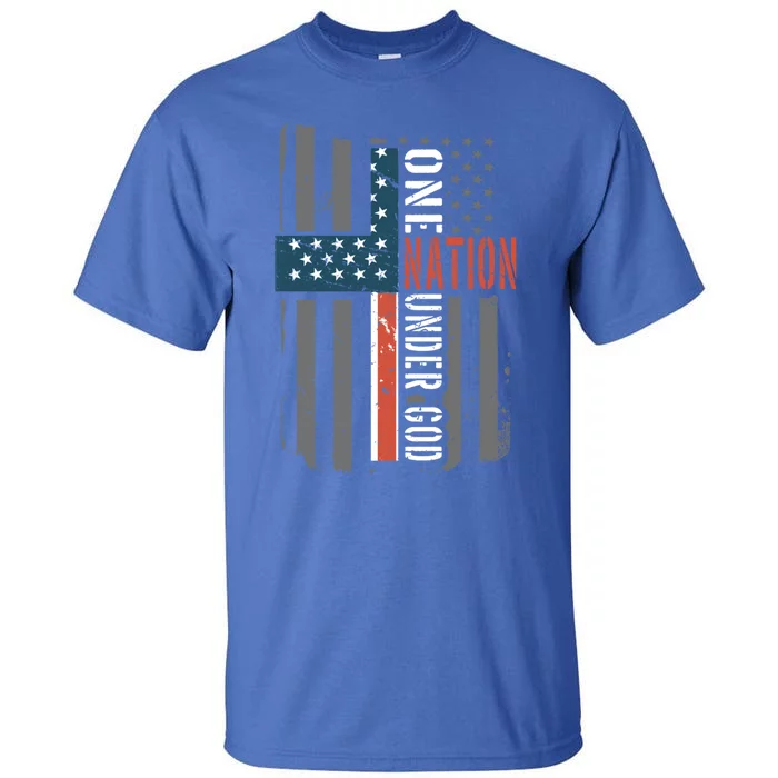 One Nation Under God American Flag Jesus Cross Faith Gift Tall T-Shirt