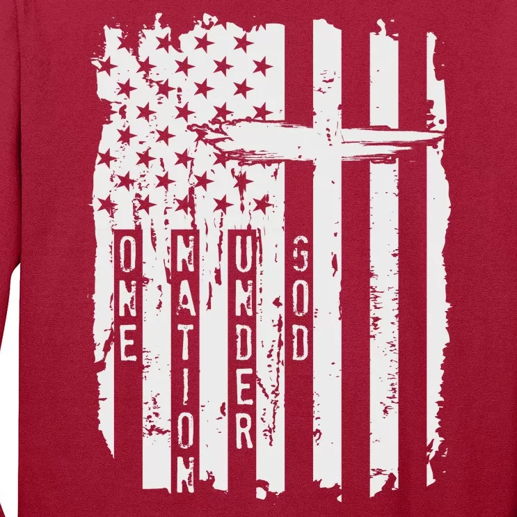 One Nation Under God Grunge Distressed USA American Flag Long Sleeve Shirt