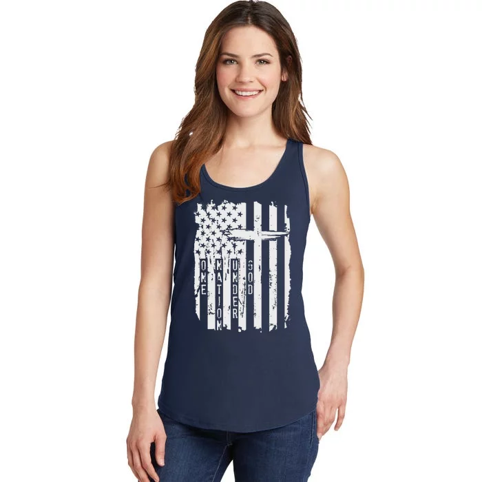 One Nation Under God Grunge Distressed USA American Flag Ladies Essential Tank