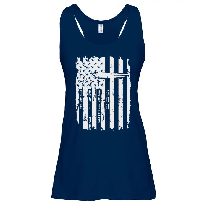 One Nation Under God Grunge Distressed USA American Flag Ladies Essential Flowy Tank