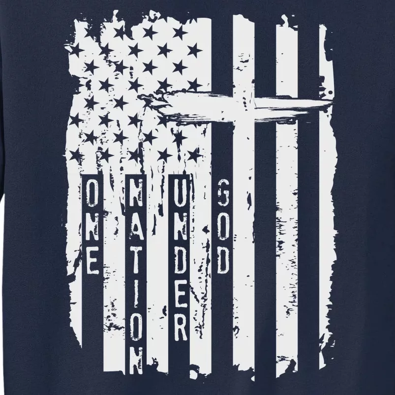 One Nation Under God Grunge Distressed USA American Flag Tall Sweatshirt