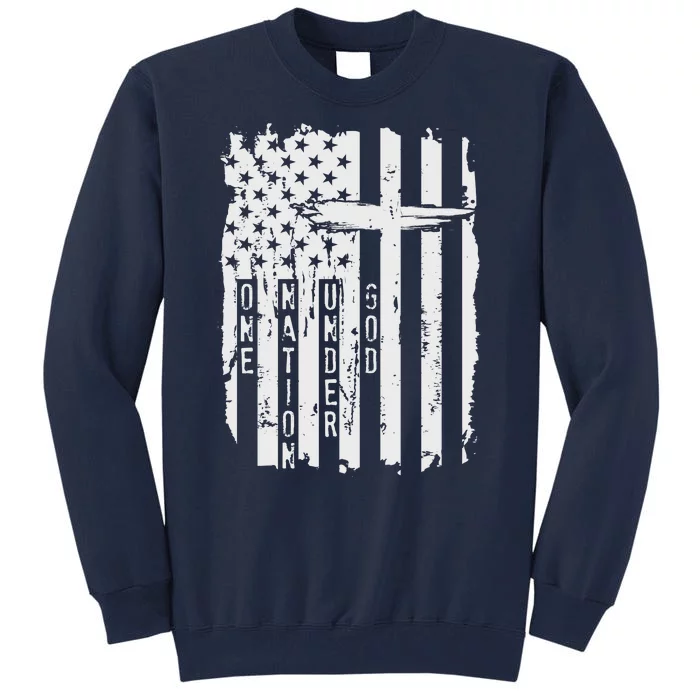 One Nation Under God Grunge Distressed USA American Flag Tall Sweatshirt