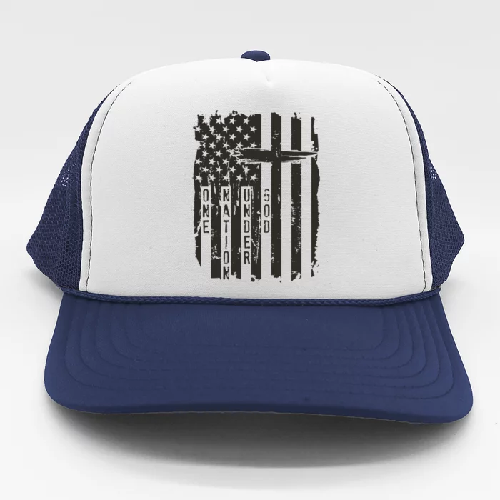 One Nation Under God Grunge Distressed USA American Flag Trucker Hat