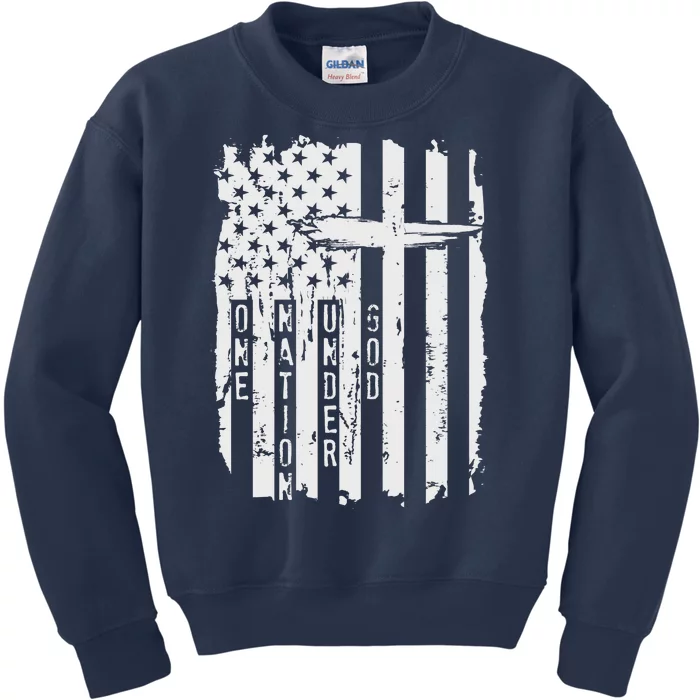 One Nation Under God Grunge Distressed USA American Flag Kids Sweatshirt