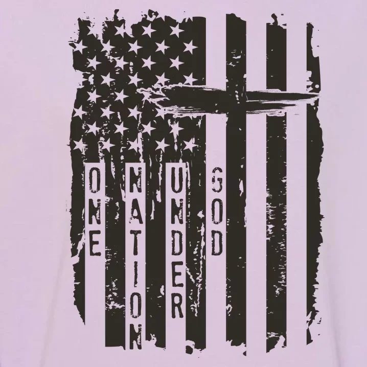 One Nation Under God Grunge Distressed USA American Flag Garment-Dyed Sweatshirt