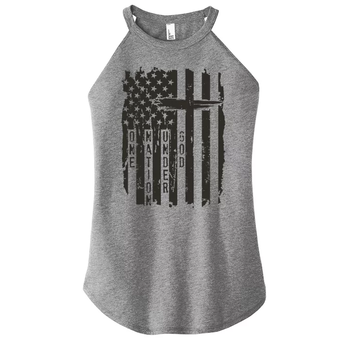 One Nation Under God Grunge Distressed USA American Flag Women’s Perfect Tri Rocker Tank