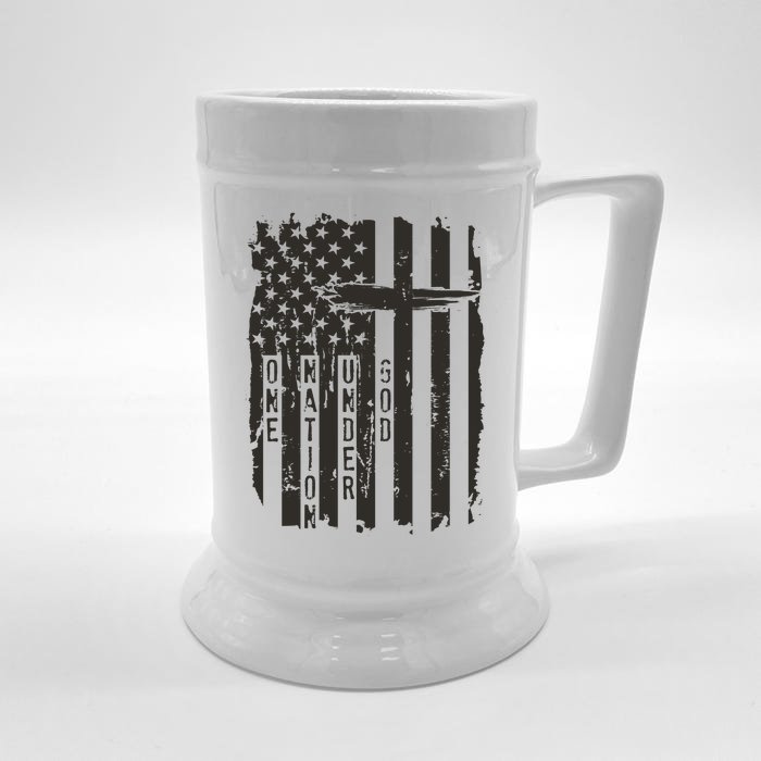 One Nation Under God Grunge Distressed USA American Flag Front & Back Beer Stein