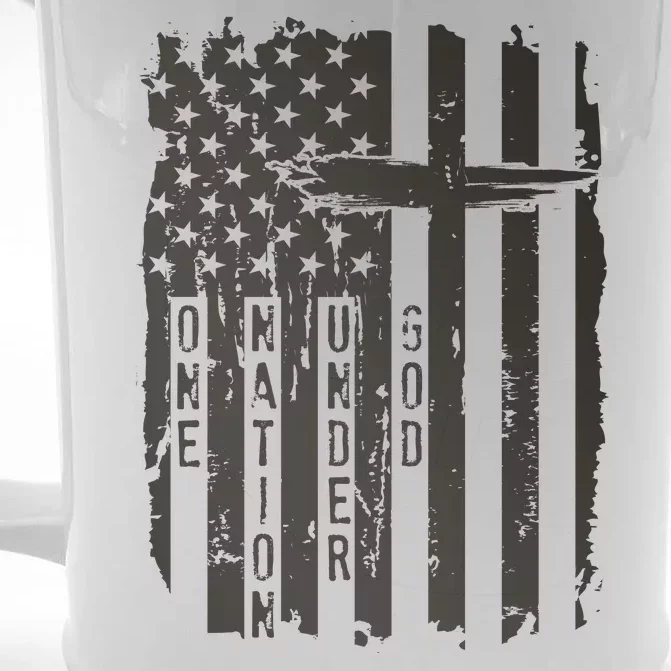 One Nation Under God Grunge Distressed USA American Flag Front & Back Beer Stein