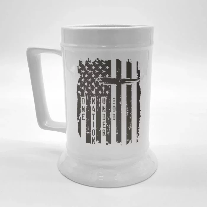 One Nation Under God Grunge Distressed USA American Flag Front & Back Beer Stein