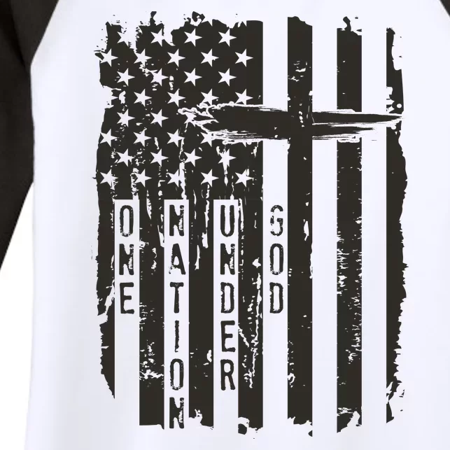 One Nation Under God Grunge Distressed USA American Flag Women's Tri-Blend 3/4-Sleeve Raglan Shirt