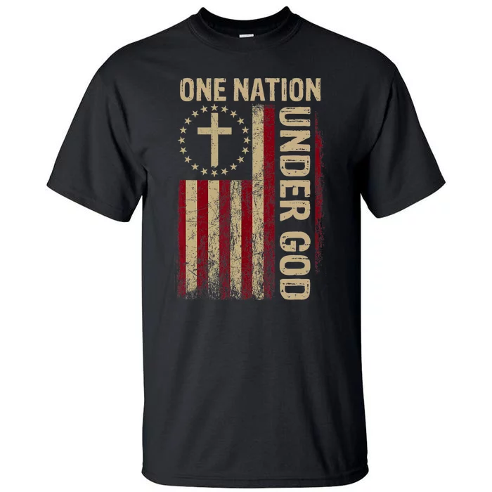 One Nation Under God Flag 4th Of July Patriotic Christian Tall T-Shirt