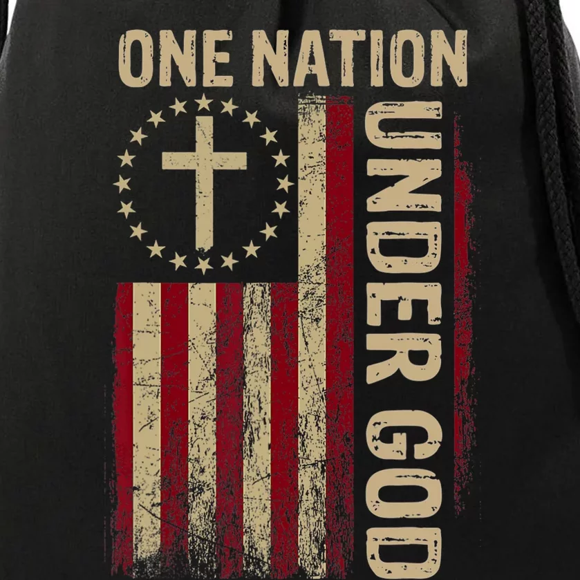 One Nation Under God Flag 4th Of July Patriotic Christian Drawstring Bag