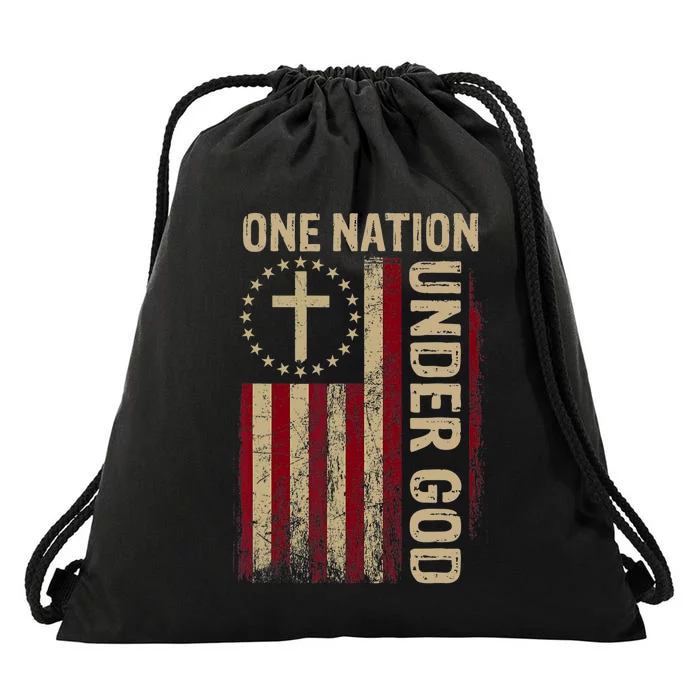 One Nation Under God Flag 4th Of July Patriotic Christian Drawstring Bag