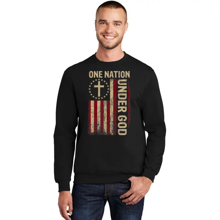 One Nation Under God Flag 4th Of July Patriotic Christian Tall Sweatshirt