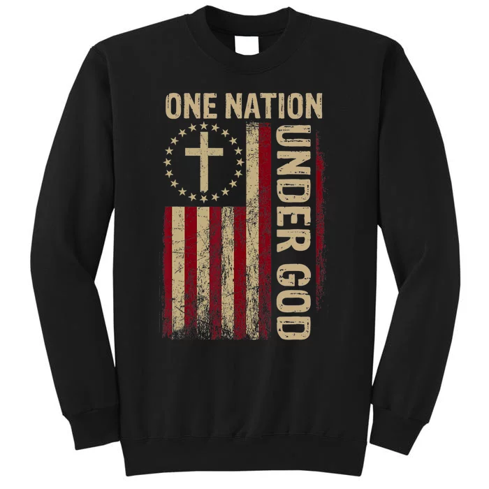 One Nation Under God Flag 4th Of July Patriotic Christian Tall Sweatshirt