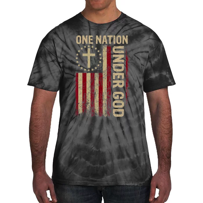 One Nation Under God Flag 4th Of July Patriotic Christian Tie-Dye T-Shirt