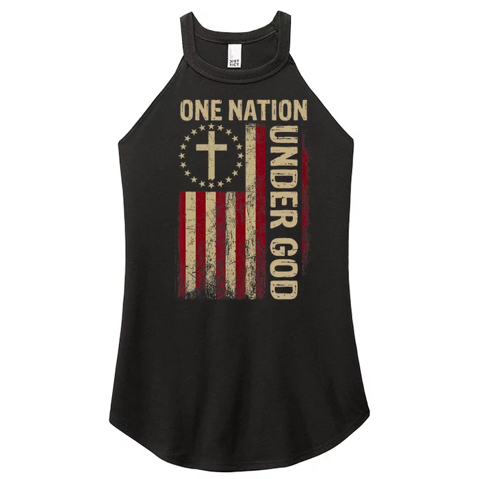 One Nation Under God Flag 4th Of July Patriotic Christian Women’s Perfect Tri Rocker Tank