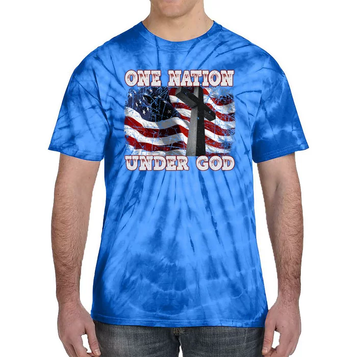 One Nation Under God Patriotic Christian Cross American Flag Cool Gift Tie-Dye T-Shirt