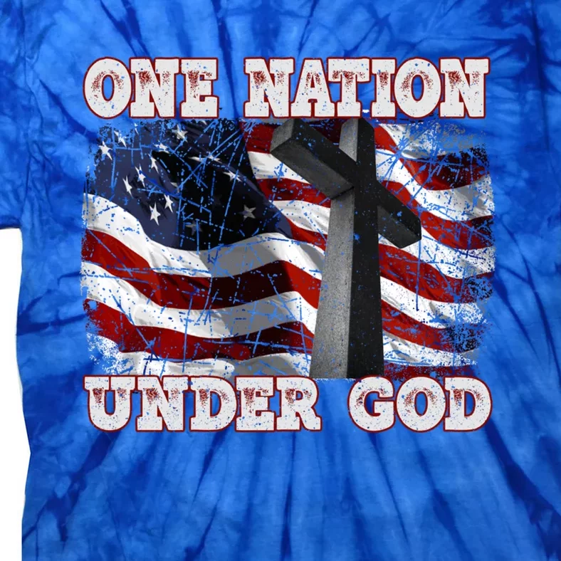 One Nation Under God Patriotic Christian Cross American Flag Cool Gift Tie-Dye T-Shirt