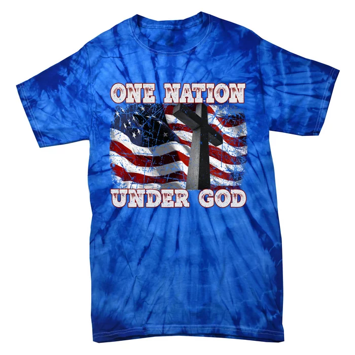 One Nation Under God Patriotic Christian Cross American Flag Cool Gift Tie-Dye T-Shirt