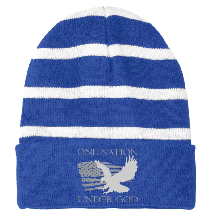 One Nation Under God American Patriots Gift Striped Beanie with Solid Band