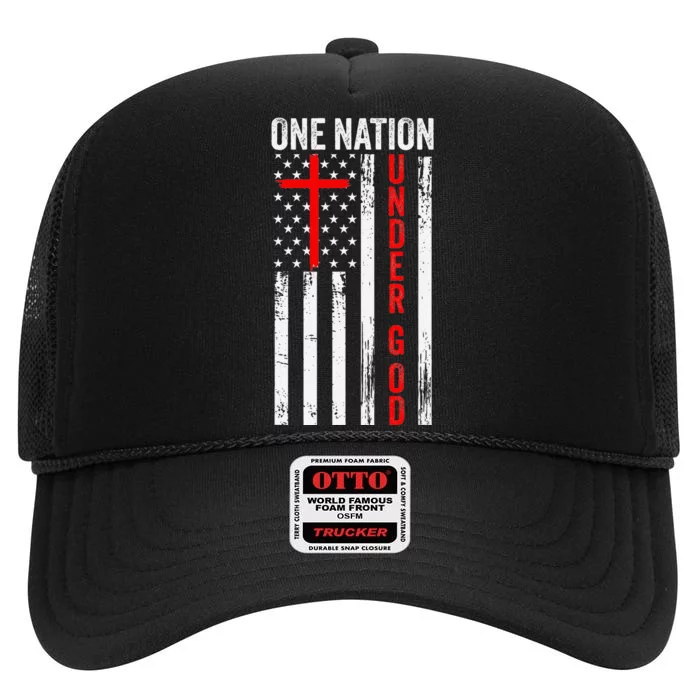 One Nation Under God Patriotic Christian High Crown Mesh Trucker Hat