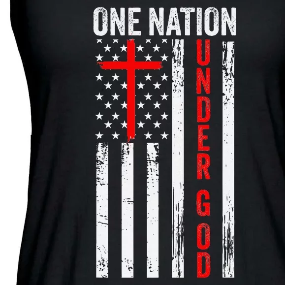 One Nation Under God Patriotic Christian Ladies Essential Flowy Tank