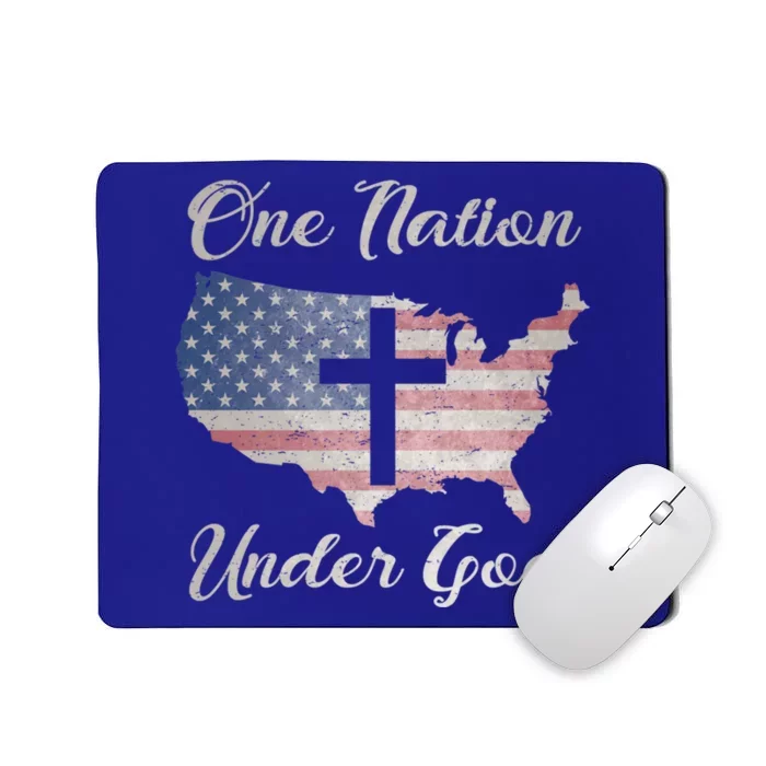 One Nation Under God Christian Cross American Flag Usa Map Great Gift Mousepad