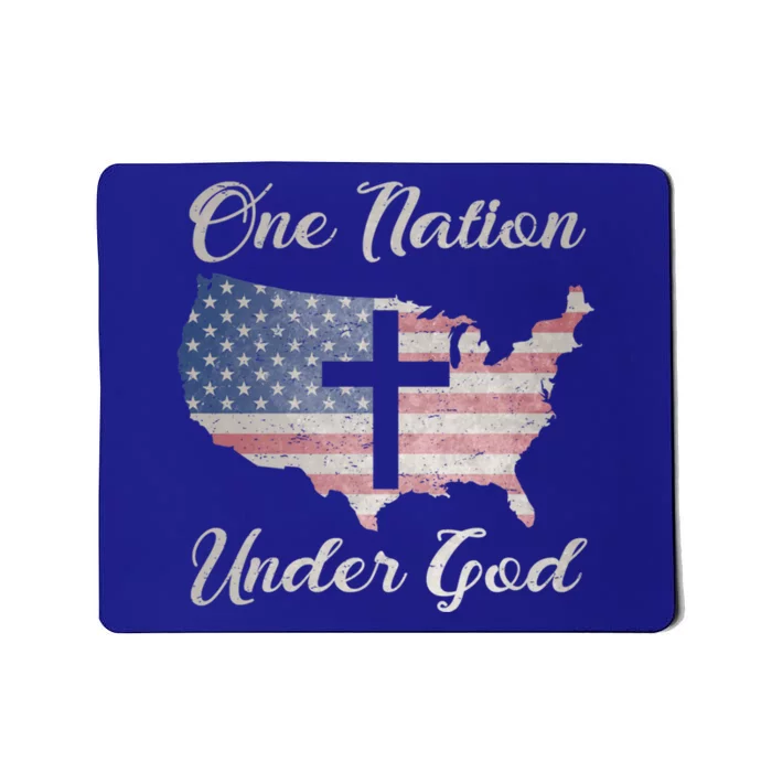 One Nation Under God Christian Cross American Flag Usa Map Great Gift Mousepad