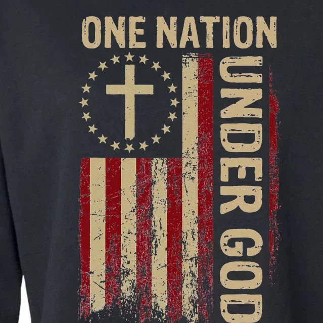 One Nation Under God Flag 4th Of July Patriotic Christian Cropped Pullover Crew