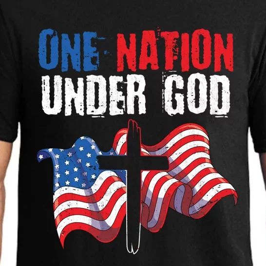 One Nation Under God Us Flag Christian American 4th Of July Gift Pajama Set