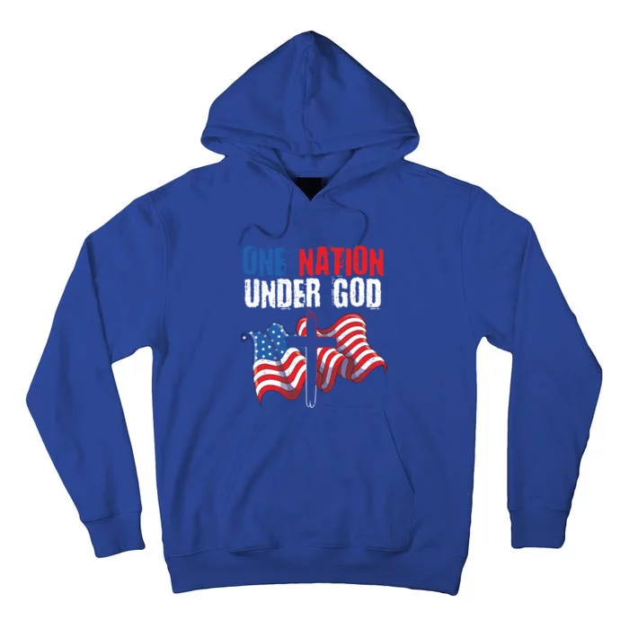 One Nation Under God Us Flag Christian American 4th Of July Gift Tall Hoodie