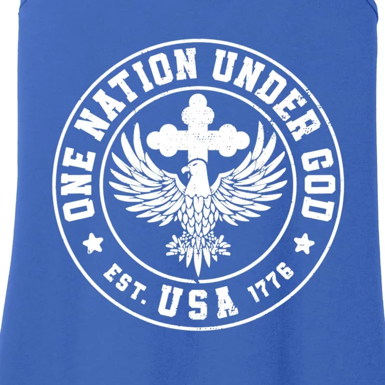 One Nation Under God Usa Christian Cross Bald Eagle Graphic Great Gift Ladies Essential Tank