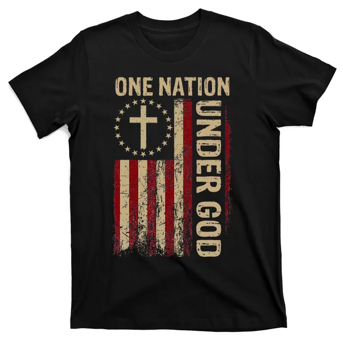 One Nation Under God Flag 4th Of July Patriotic Christian T-Shirt