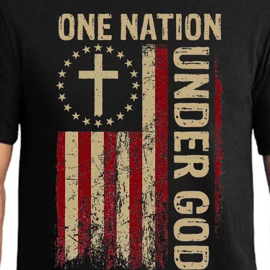 One Nation Under God Flag 4th Of July Patriotic Christian Pajama Set