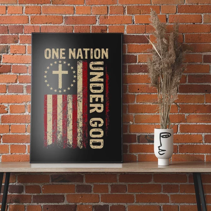 One Nation Under God Flag 4th Of July Patriotic Christian Poster