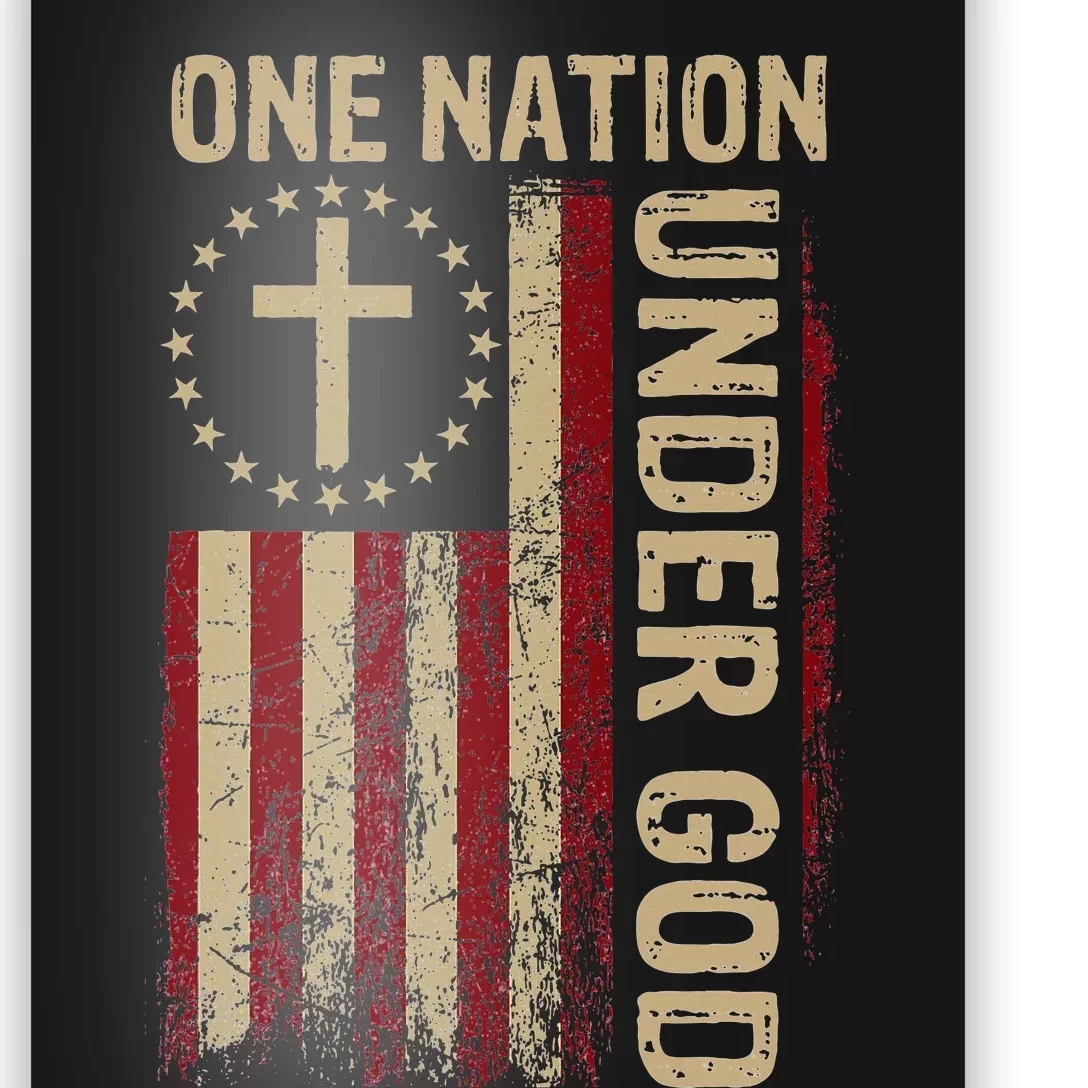 One Nation Under God Flag 4th Of July Patriotic Christian Poster