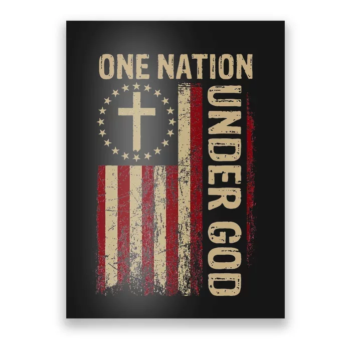 One Nation Under God Flag 4th Of July Patriotic Christian Poster