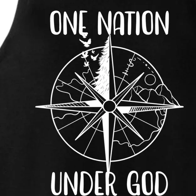 One Nation Under God Oneline Compass Patriotic Christian Gift Ladies Tri-Blend Wicking Tank