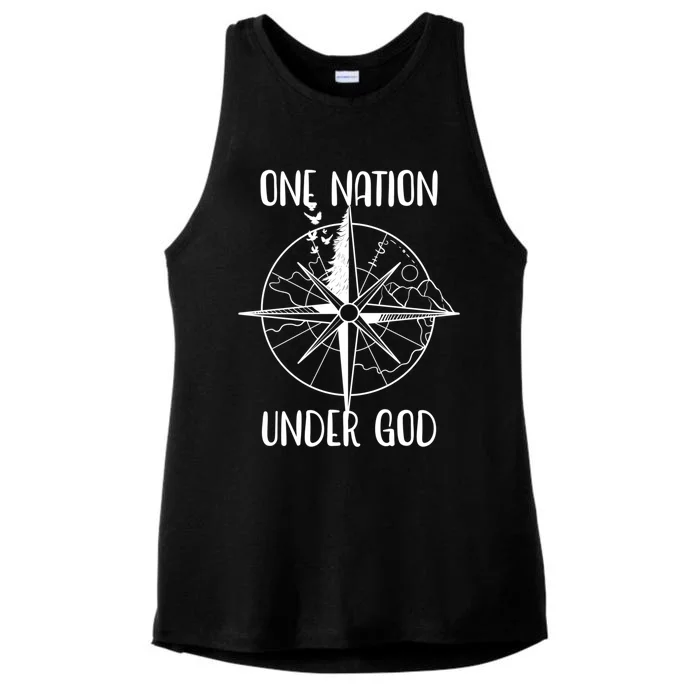 One Nation Under God Oneline Compass Patriotic Christian Gift Ladies Tri-Blend Wicking Tank