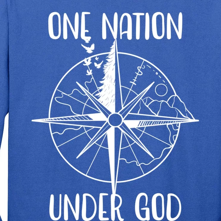 One Nation Under God Oneline Compass Patriotic Christian Gift Tall Long Sleeve T-Shirt