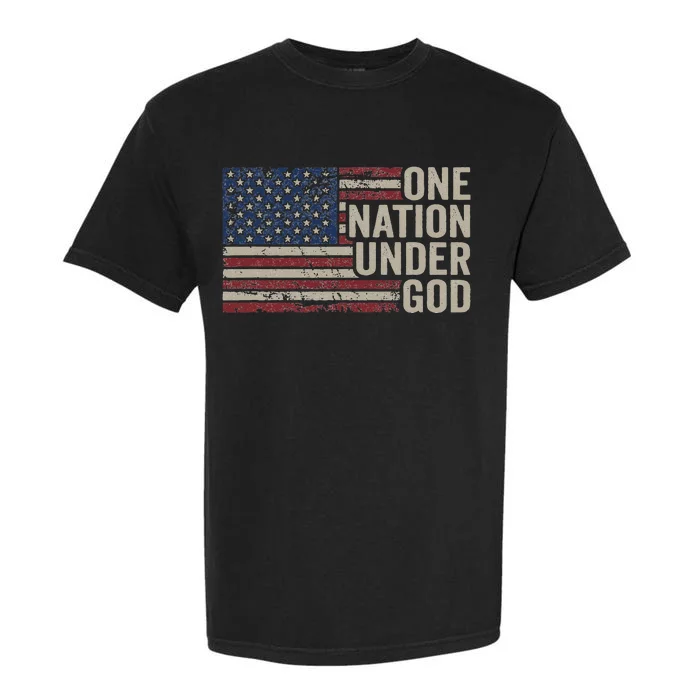 ONE NATION UNDER GOD Christian USA Vintage American Flag Garment-Dyed Heavyweight T-Shirt