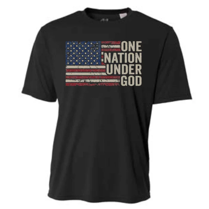 ONE NATION UNDER GOD Christian USA Vintage American Flag Cooling Performance Crew T-Shirt