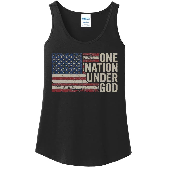 ONE NATION UNDER GOD Christian USA Vintage American Flag Ladies Essential Tank