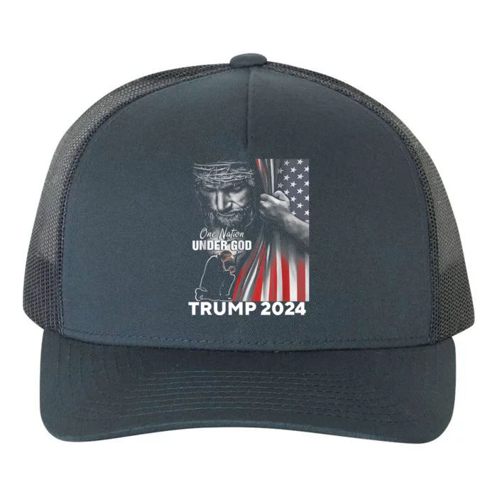 One Nation Under God Trump 2024 God American Flag Yupoong Adult 5-Panel Trucker Hat