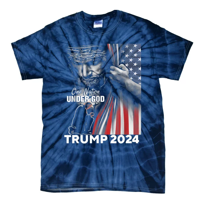 One Nation Under God Trump 2024 God American Flag Tie-Dye T-Shirt