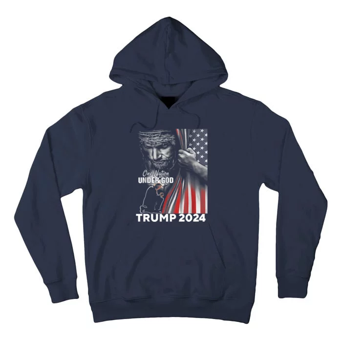 One Nation Under God Trump 2024 God American Flag Tall Hoodie